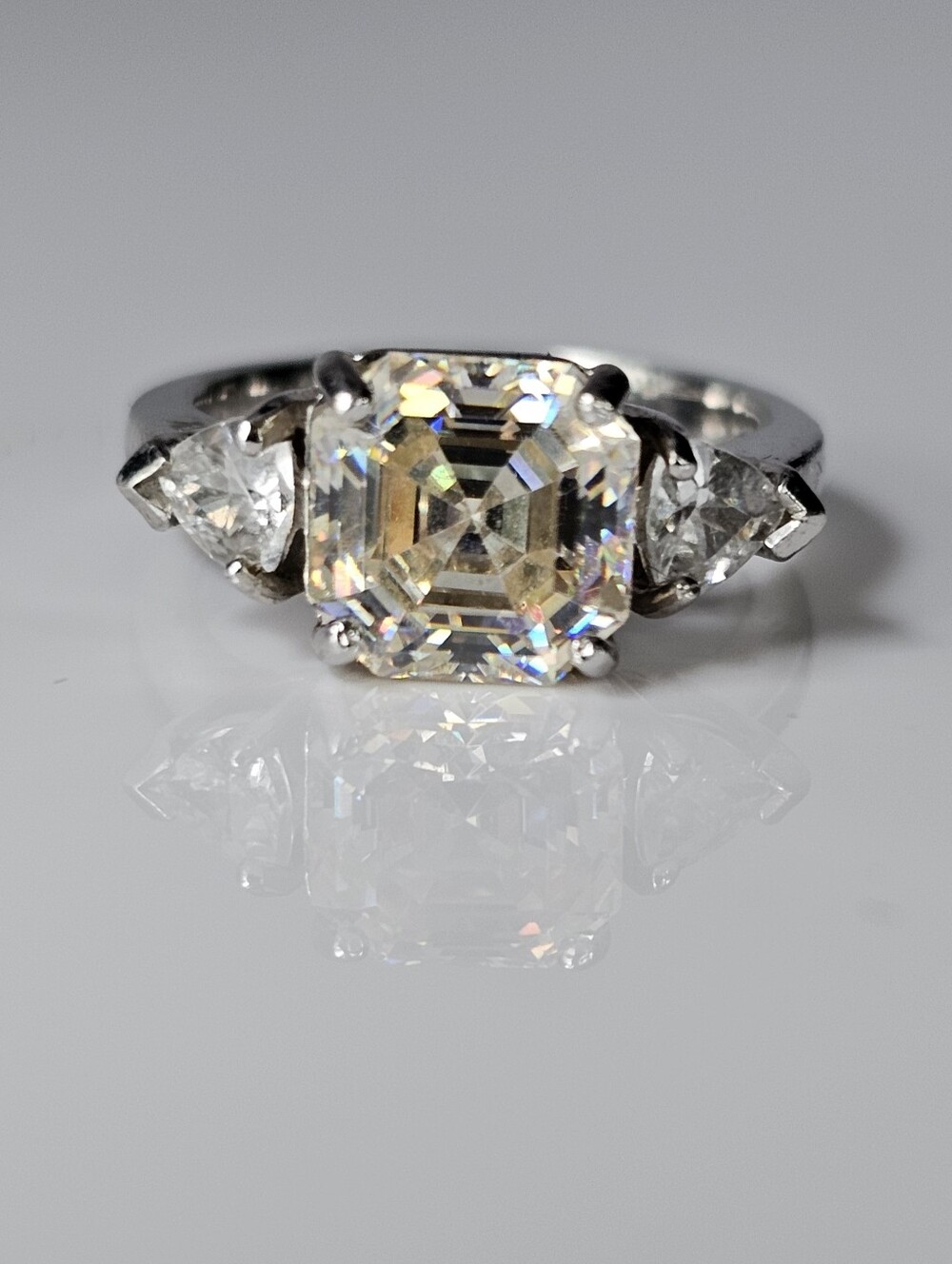 Genuine Candlelight Strontium Titanate Ring Sterling Silver Rhodium Overlay Sz 5
